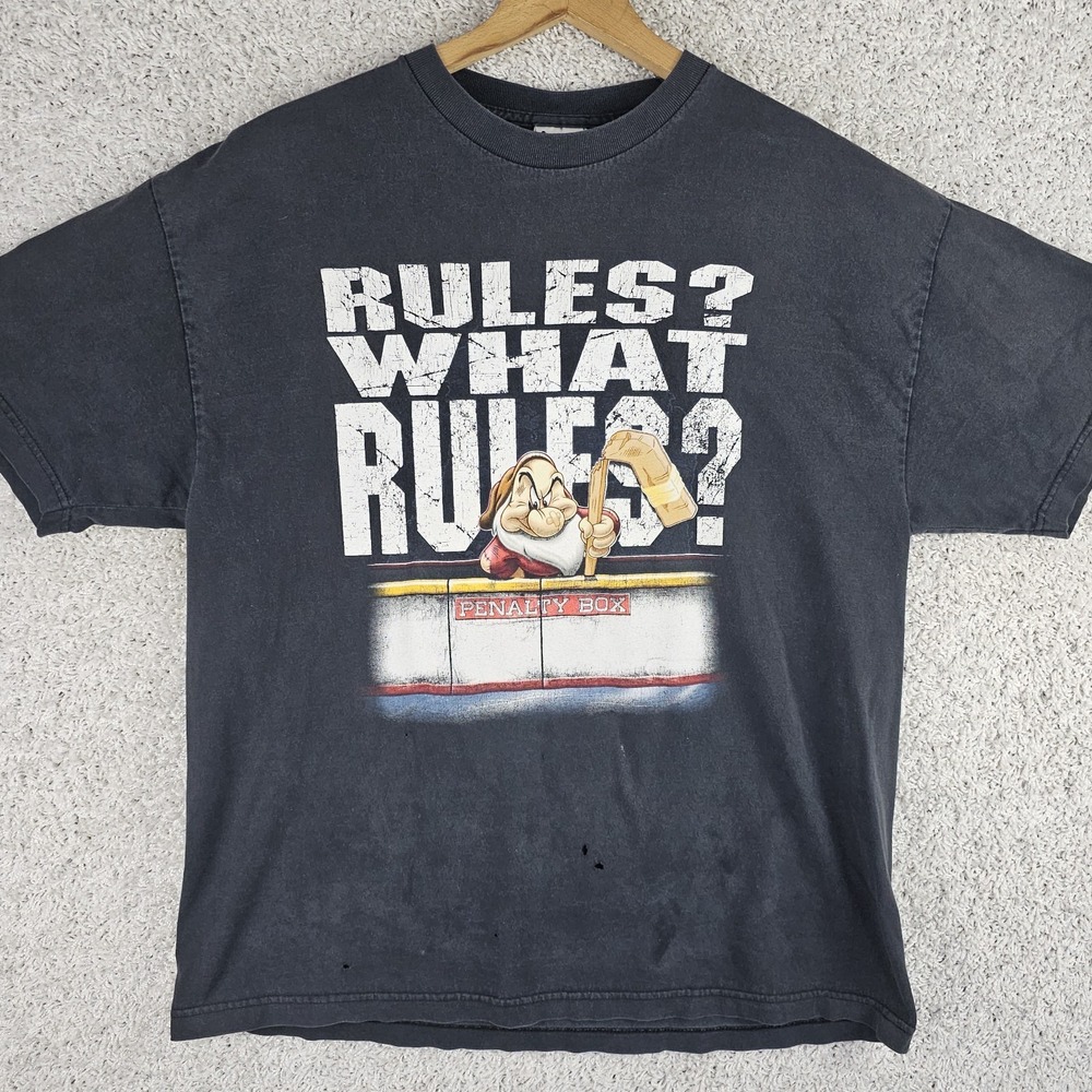 Vintage Grumpy "Rules? What Rules?" Penalty Box Hockey Shirt Sz XL Disney World